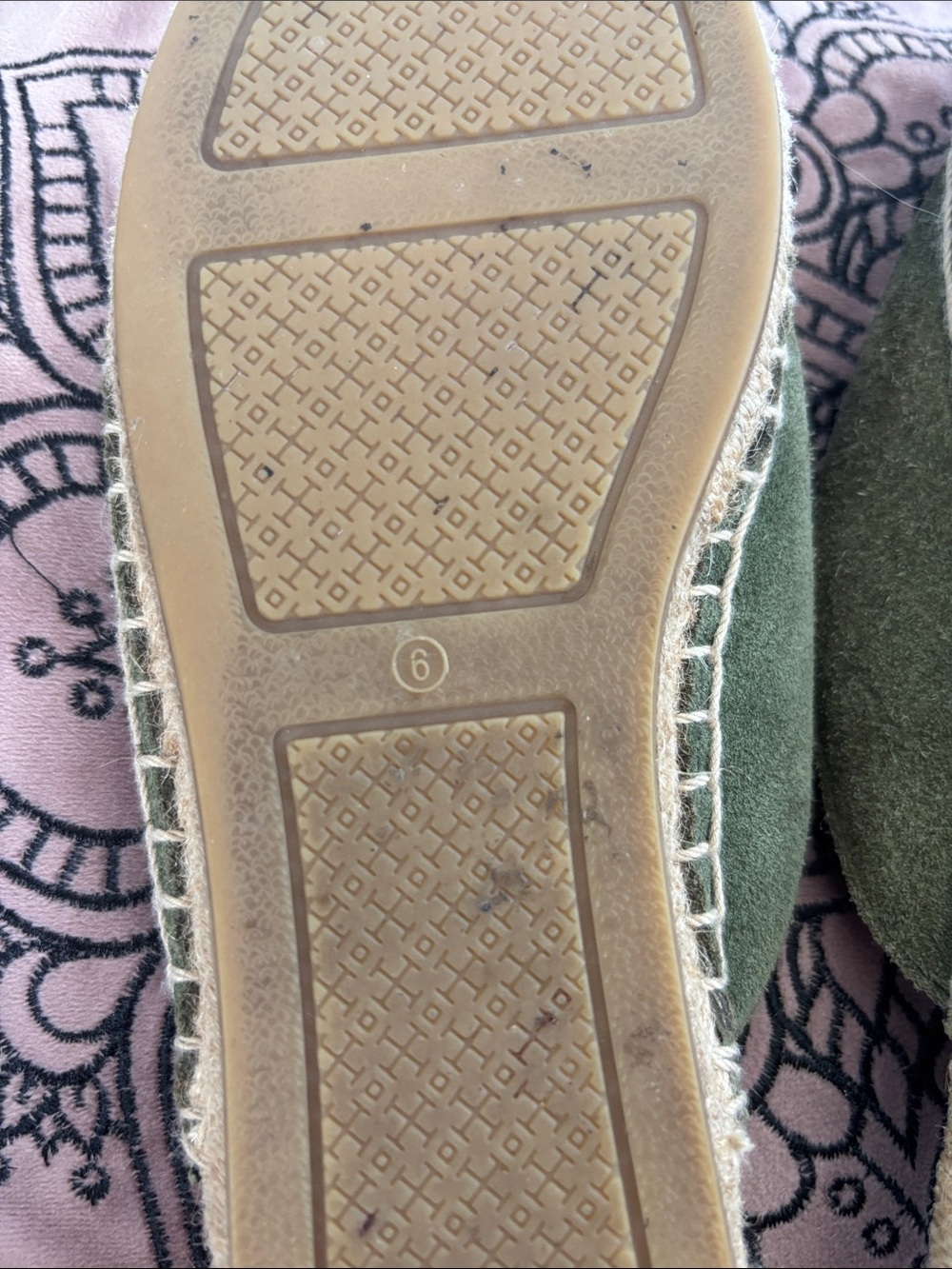 Tory Burch Suede Espardrille Olive Green Slide Leather Mules sz 6 - Picture 9 of 9